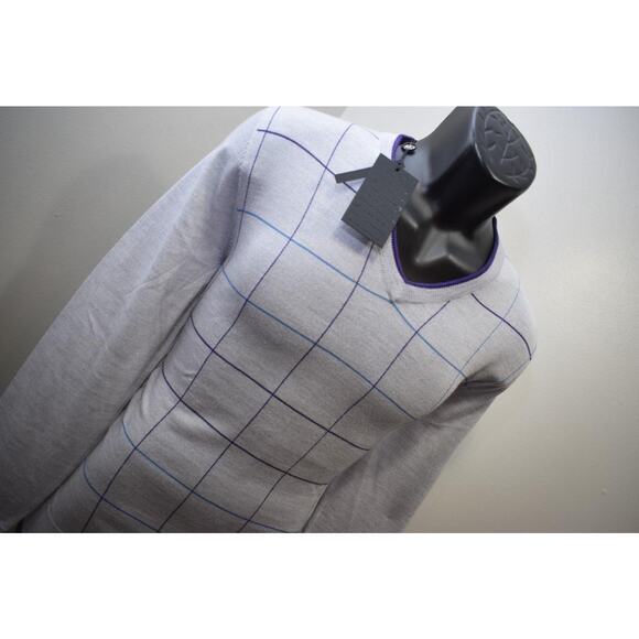40044 New Bobby Jones 1930 Wool Silk Windowpane V Neck Sweater Medium $195 - Picture 1 of 7